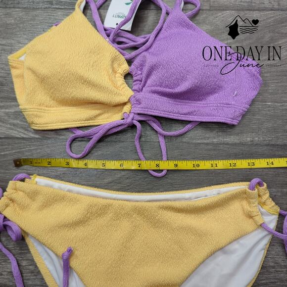 B2Prity Textured Tie Side Tie Back Keyhole Bikini Swimsuit Size M - Picture 4 of 6